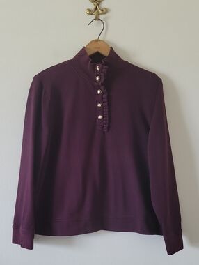 Talbots Purple Wine Ruffle Henley Sweatshirt Size XLP